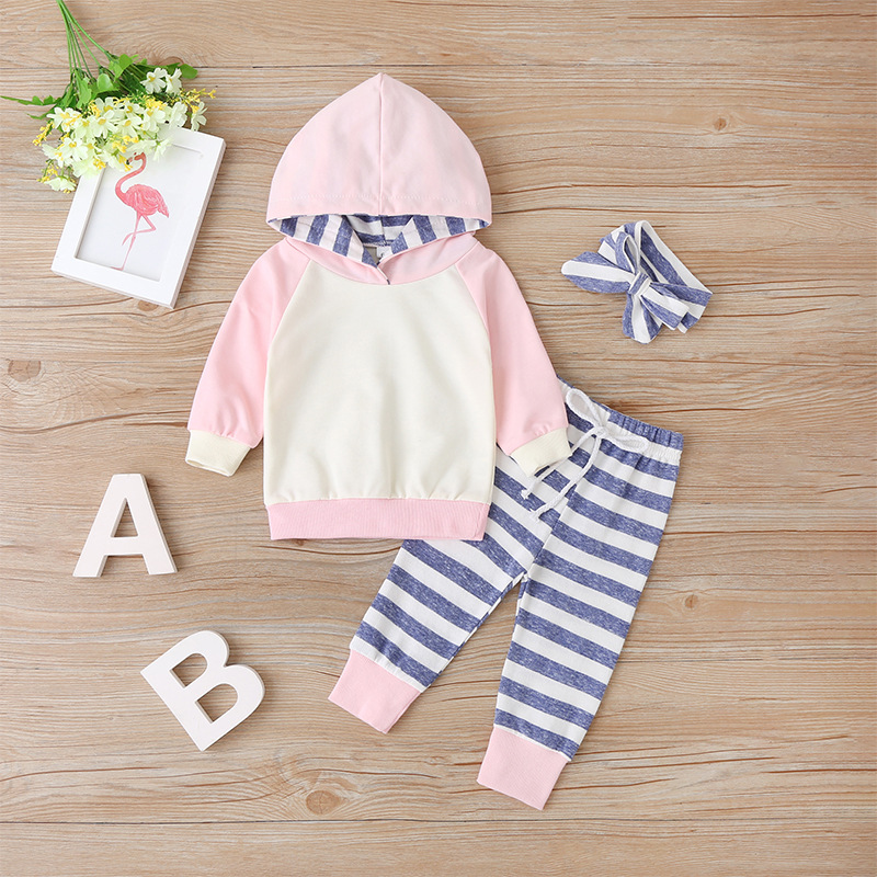 Spring And Autumn Fashion Long-sleeved Sweater Suit Striped Hooded Top And Trousers Two-piece Children's Clothing display picture 2