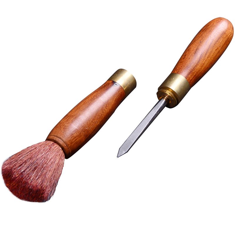 Winjiang Ébano hebilla de cobre cepillo de té sin pelusa de doble propósito Pu'er cuchillo de té tetera pluma piezas de la ceremonia del té