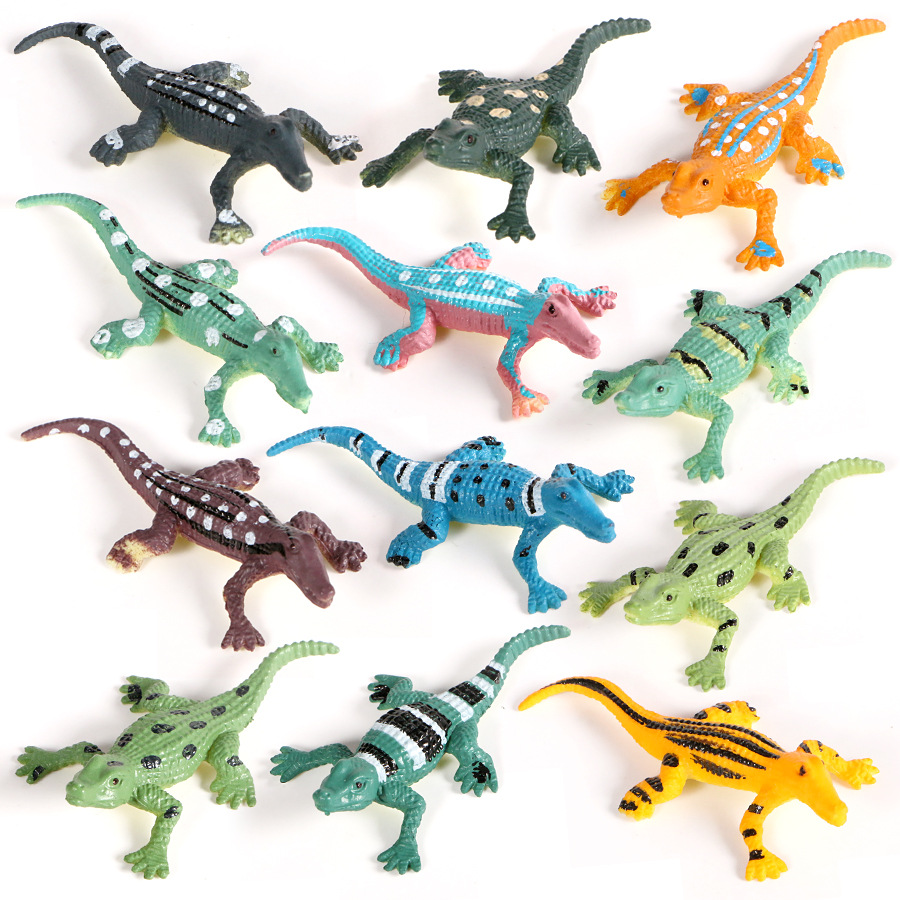 儿童迷你仿真实心野生动物搪胶鳄鱼模型12只装 爬行动物摆件玩具