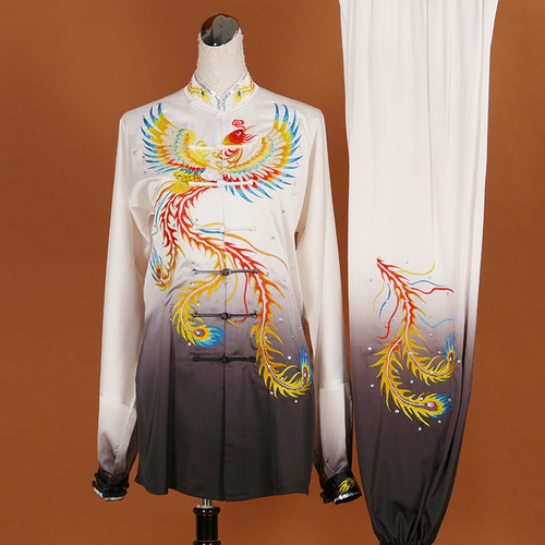 Tai chi clothing chinese kung fu uniforms Gradual change of dragon and Phoenix Taifu training suit men and women Taiquan competition performance Costume Black and white transition