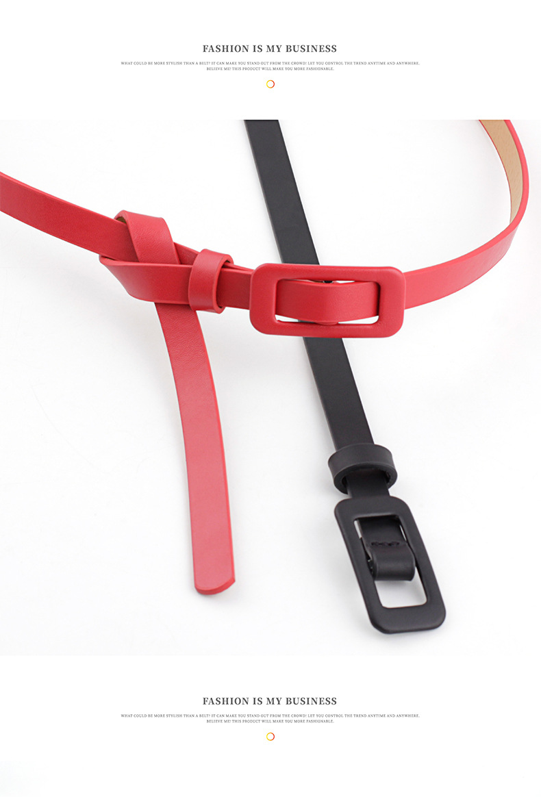 New Solid Color Ladies Light Body Pu Small Belt Fashion Square Buckle Needle-free Decorative Thin Belt display picture 1