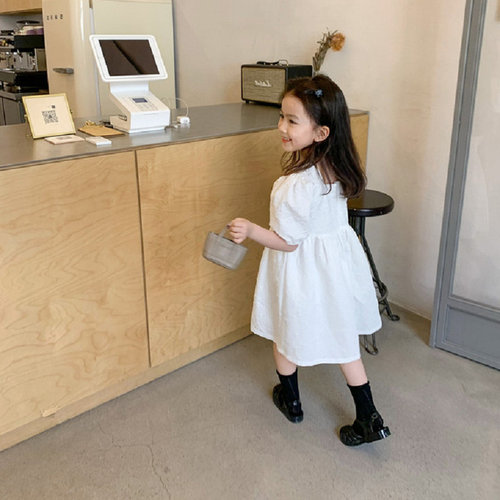 Mother and daughter matching set women's dress with hidden floral pattern U-neck floral princess dress summer new foreign trade children's clothing