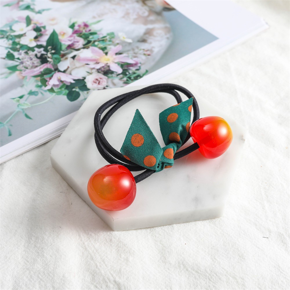 Bowknot Hair Rope Cherry Rubber Band Hair Ring Simple Hair Accessories display picture 1