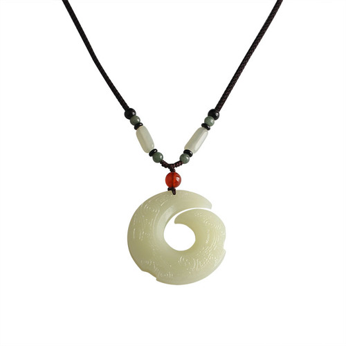 Vintage Lucky Jade Pendant Necklace High-Grade White Jade Pendant for Men and Women Long Pendant Necklace Versatile and Stylish Accessory