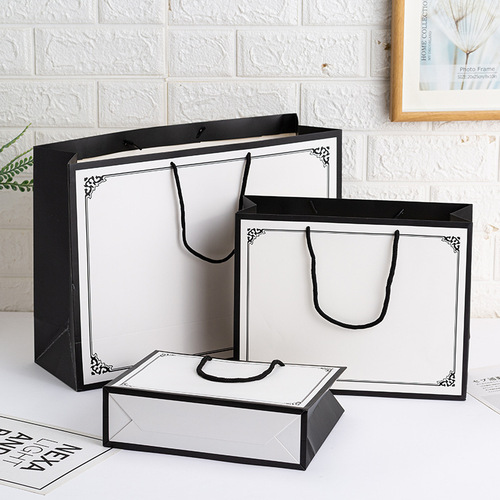 Luxury black border handbag fashion store paper bag small size gift bag extra large shopping bag