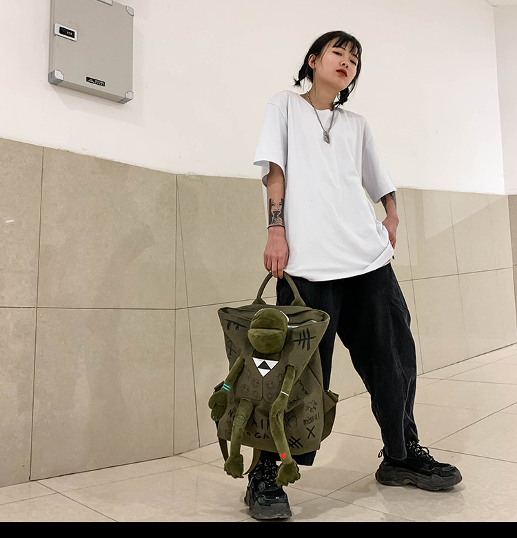 Fashion Punk Style Locomotive Frog Travel Backpack display picture 34