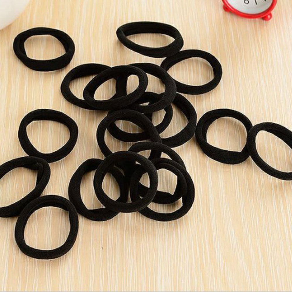 thumbnail image 3 of Lazos negros para el cabello para mujeres, bandas para el cabello sin costuras de algodón, sujetadores de cola de caballo elásticos, sin daños para el cabello grueso, de diámetro,, 3 of 5