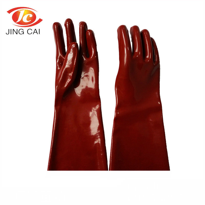 45cm棕色光面手套 PVC发泡劳保手套 PVC耐油手套