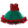 Christmas Sequin dress with bow and red pompous performance dress