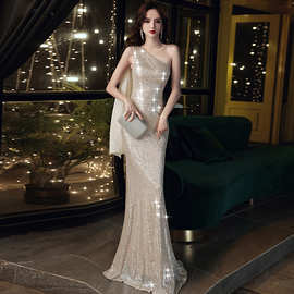 鱼尾晚礼服女2026新款名媛宴会气场女王连衣裙优雅年会主持人礼服
