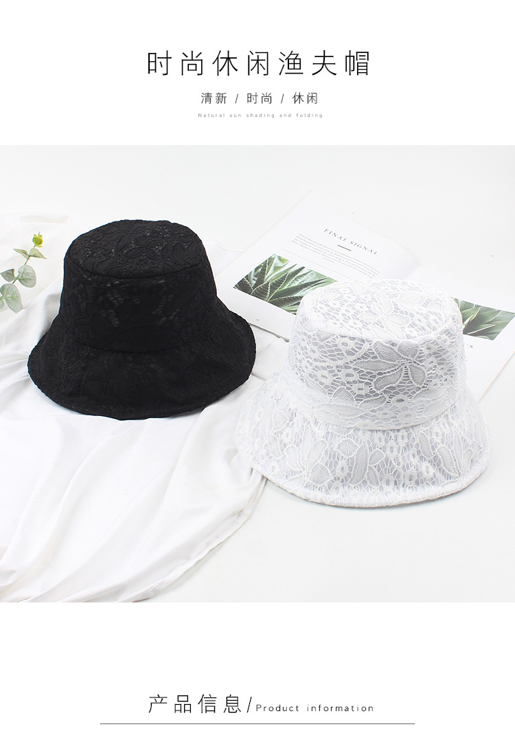 Lace Flower Fisherman Hat Ladies Summer Thin Section Breathable Sun Hat Black Retro Temperament Casual Basin Hat  Wholesale Nihaojewelry display picture 1