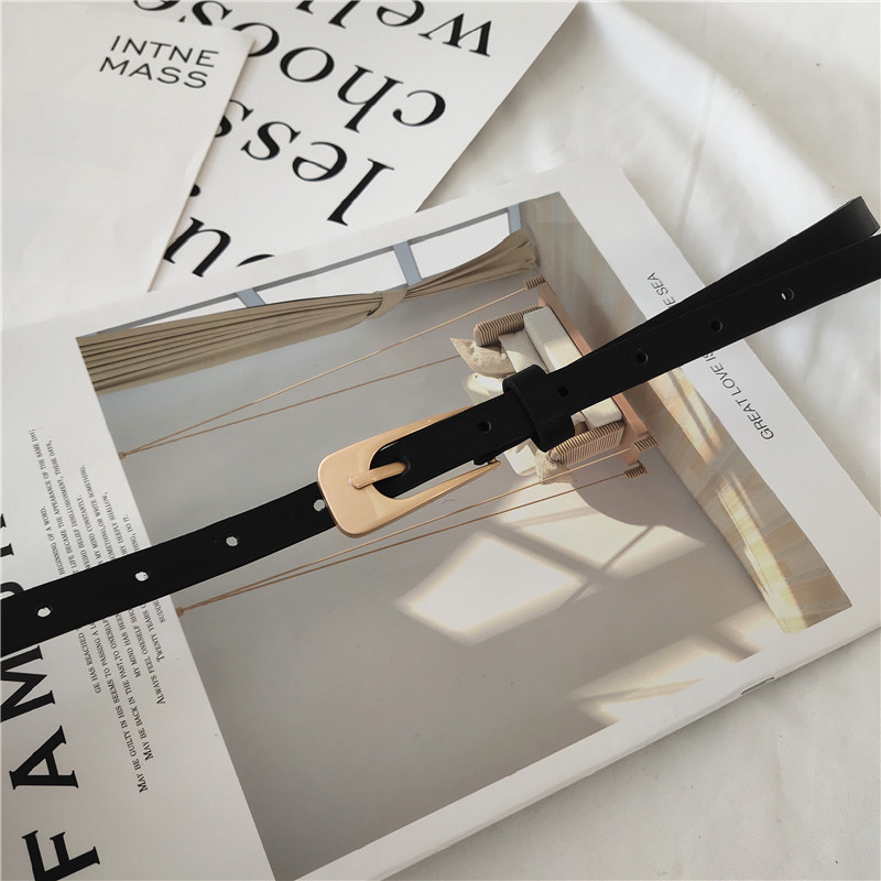 Japonés ins estilo artístico simple cinturón delgado de las mujeres negras Cinturón de moda de estilo coreano de las mujeres cinturón casual pantalones a juego