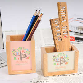 木制相框笔筒桌面用品时尚文具收纳盒办公笔桶名片盒纪念品礼物