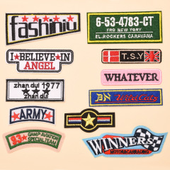 Computer embroidery fabric sticker wholesale direct selling clothing patches English letters long strip badges clothing patches stickers