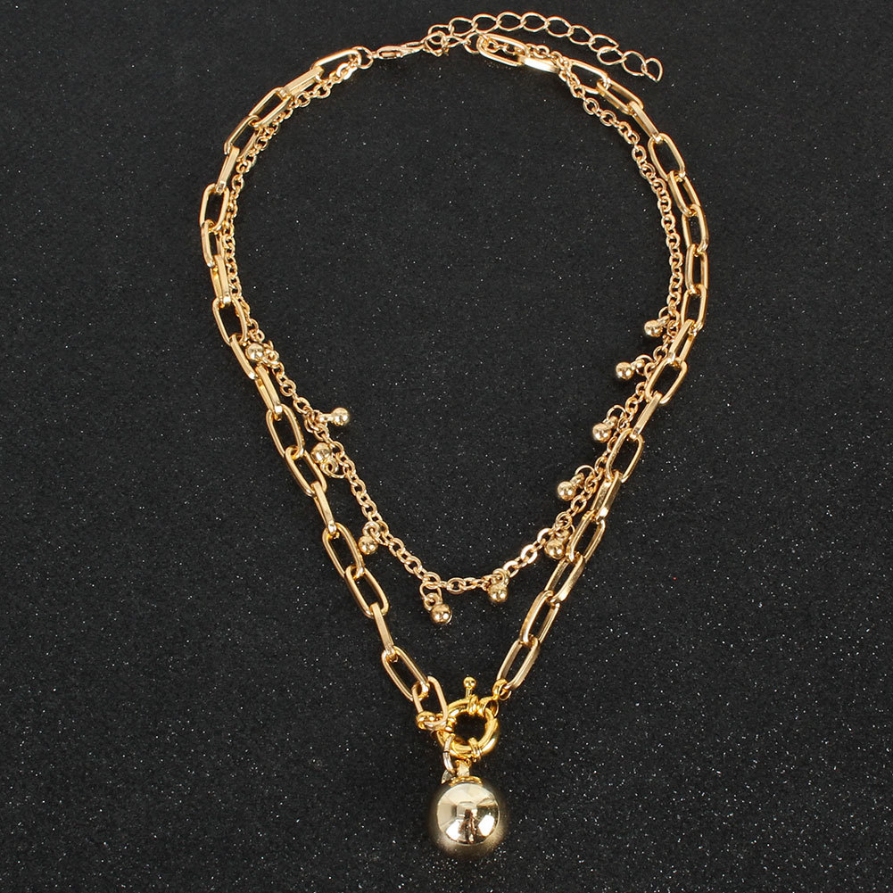 Fashion  Retro Alloy Ball Pendant Box Chain Double Layer Necklace display picture 2