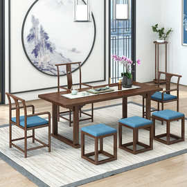 实木泡茶桌椅功夫禅意家用1米8茶桌新中式茶桌泡茶台原木桌凳组合