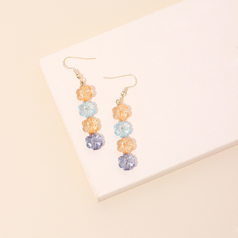 5g Weight Earrings Classification Wedding, Travel, Birthday, Festival Occasion Women'S Gender Pink, Yellow Color Gradient Crystal Flower Tassel Women's Earrings Wholesale 4