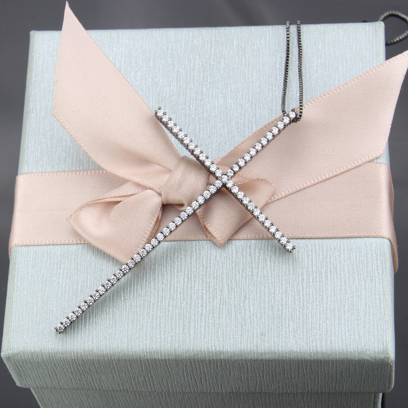 inlaid zirconium copper big cross necklace