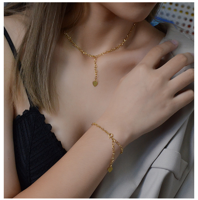 Fashion tide round heart sleeve titanium steel twist piece ring necklace bracelet clavicle chain setpicture12