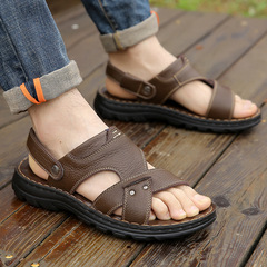 2023 New Summer Men's Leather Sandals Breathable Men's Leather Slides Casual Slippers Dual-purpose Beach Shoes Trendy