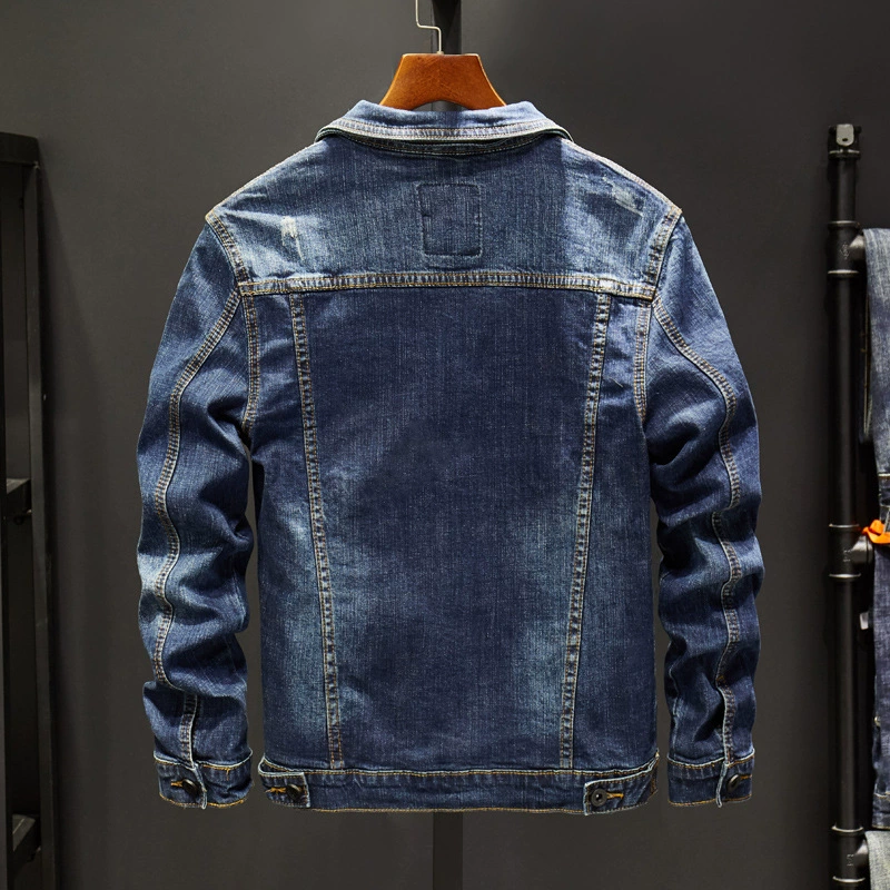 Demi-season elastic denim fitted jacket, long-sleeve, for import, 2021 collection