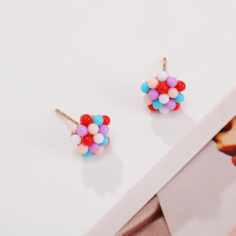 Korean Simple Color Colorful Ball Ball Geometric Earrings Nihaojewelry Wholesale display picture 2