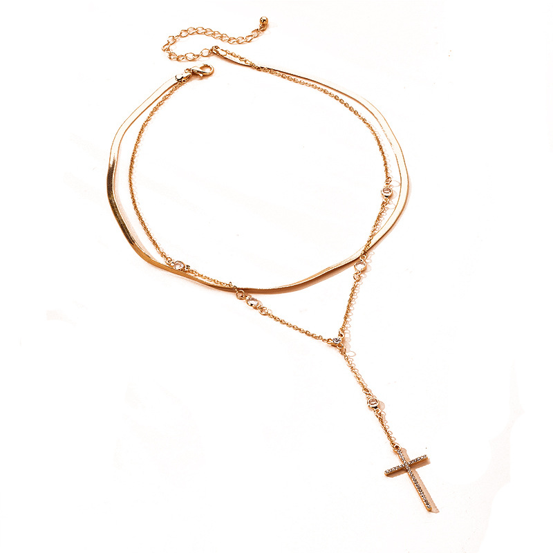 Collier De Mode Simple Collier Rétro Croix Pendentif Double Collier Clavicule Pour Femmes display picture 5