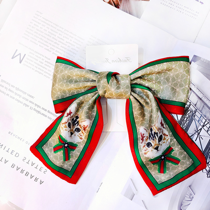 Korean Kitty Big Bow Hair Band Retro Silk Hairpin Stripe Printing Headband Wholesale Nihaojewelry display picture 5