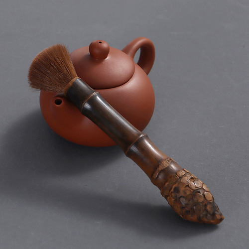 Handmade carbonized bamboo root pot brush, non-shedding teapot brush, tea ceremony accessories plate brush, factory direct sales and dropshipping