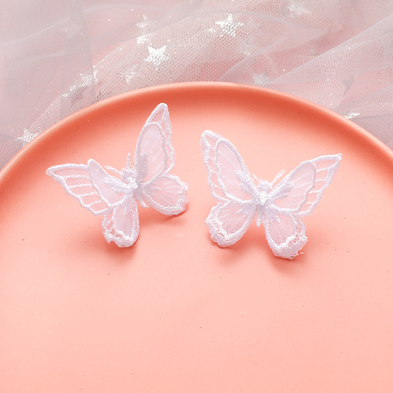 Lightweight Butterfly Double-layer Butterfly Three-dimensional Embroidery Color Butterfly Earrings 925 Silver Needle Earrings Wholesale Nihaojewelry display picture 12