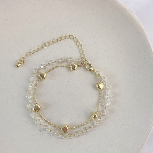 Korean girl’s sweet metal love double-layered bracelet, fashionable ins cool style bestie bracelet