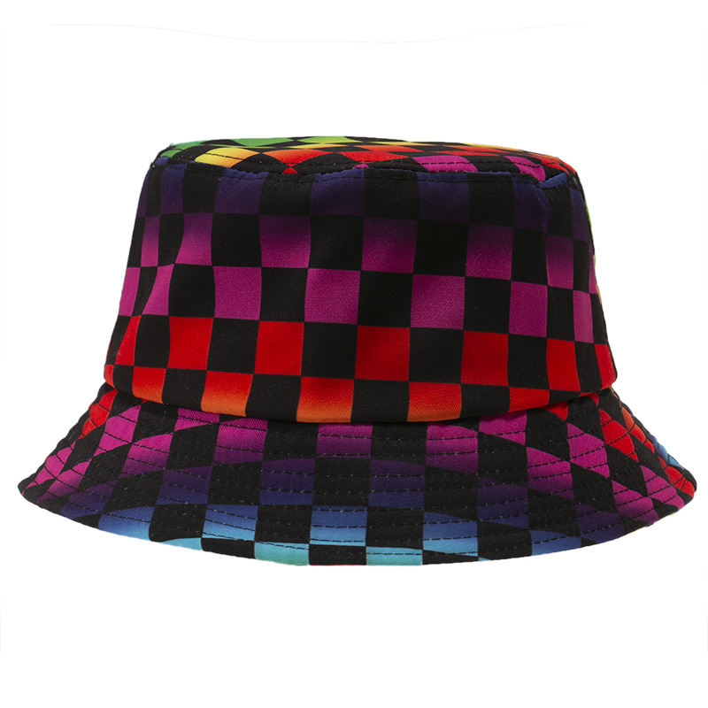 Unisex Simple Style Commute Lattice Patch Flat Eaves Bucket Hat display picture 1