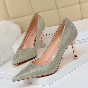 17189-A1 European and American wind metal with high shining with shallow mouth pointed high heels for women's shoes se