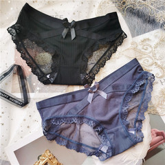 1700 Cross Deep V#Sweet & Sensual Japanese Retro Net Lace Butterfly Bow Cute Low-Waist Women's Underwear
