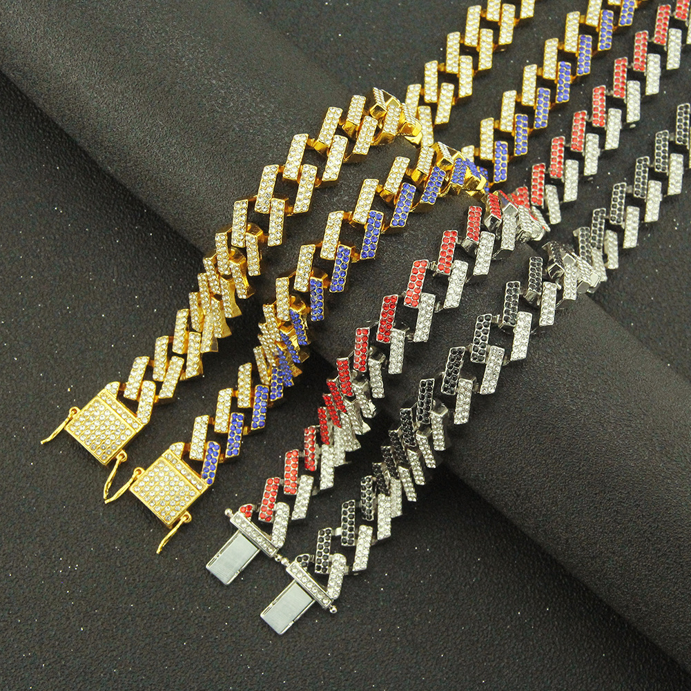 Colored Hip-hop Diamond Strip Cuban Chain Magnet Buckle Necklace display picture 5