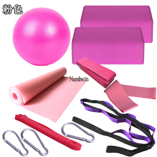 Yoga brick 11-piece set 25cm yoga ball latex pull towel stretch belt 2080 resistance ring 10 hole daisy rope yoga