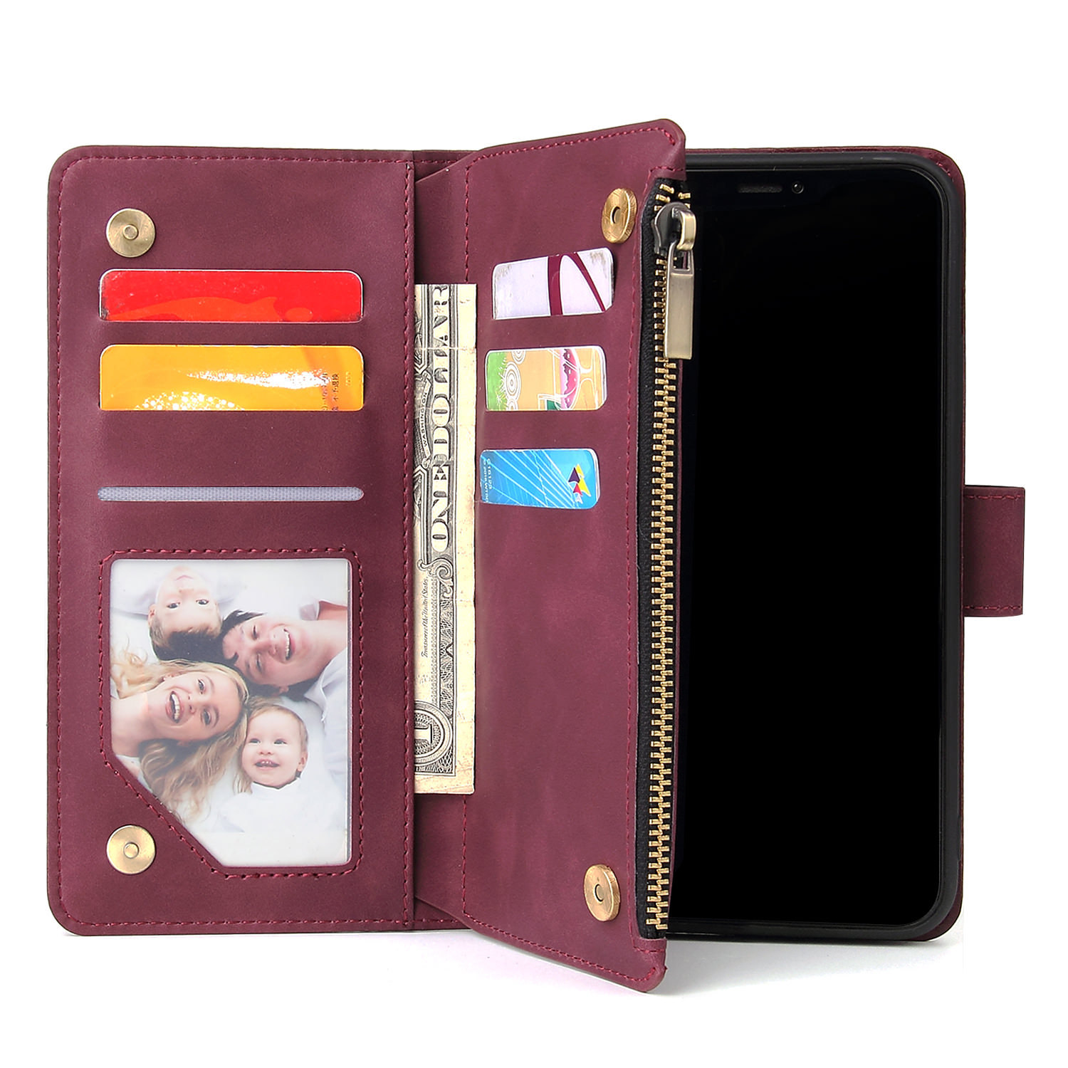Suitable For IPhone 12 Zipper Phone 17 Pro Max Stand Multi-Card Wallet Leather Case XS_voghion.com