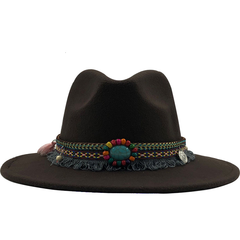 AliExpress Amazon eBay Venta caliente sombrero de lana de las mujeres estilo étnico retro ala plana ala grande Jazz sombrero
