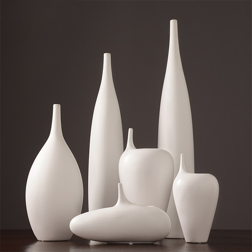 Modern simple white narrow mouth ceramic vase ornaments dry flower flower arrangement Chinese style creative living room home decoration