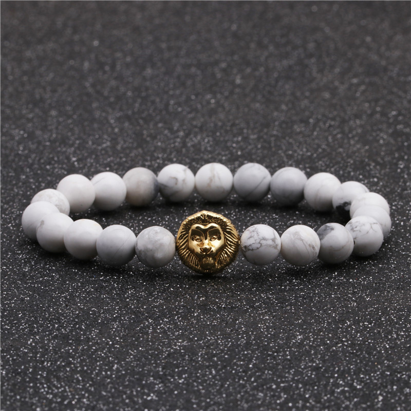 Fashion Tiger Eye Beaded DIY Lion Head Bracelet White Turquoise Lion Head Bracelet