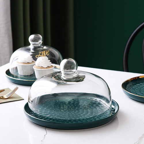Nordic New Dessert Tray Cake Dessert Tray Western Pastry Baking Transparent Glass Cover Dessert Tray Bread Display Tray