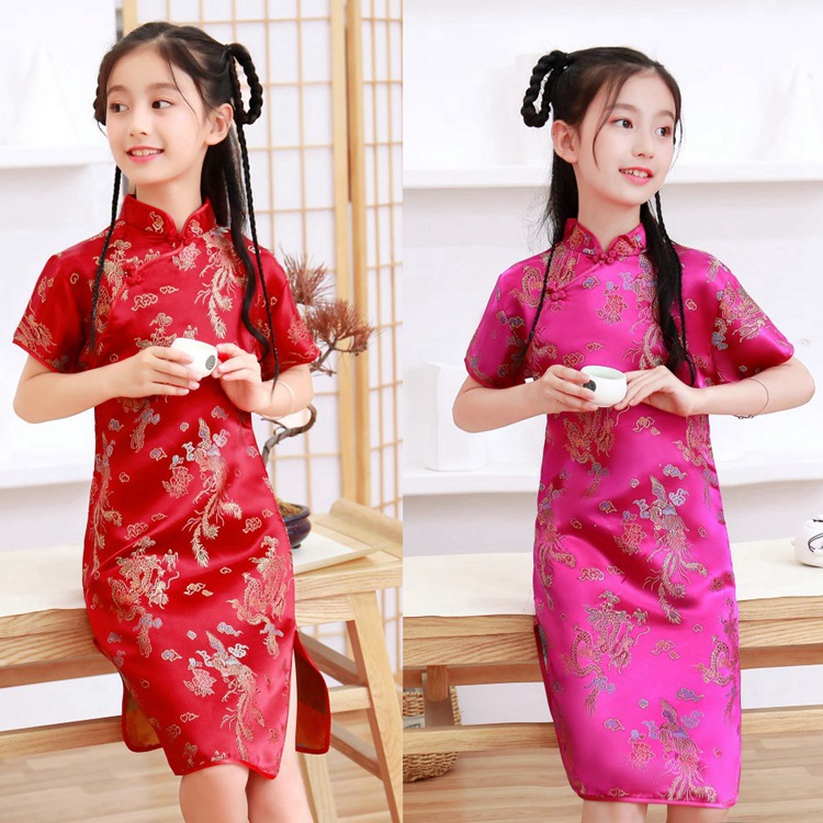 Girls' cheongsam summer new retro style improved princess dress Chinese style children's Tang suit girl baby dress