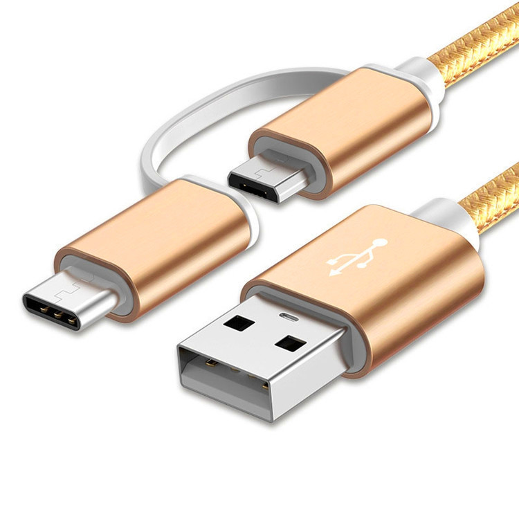100cm 2A Fast Charger Cable 2 IN 1 USB Type C Micro USB Braided Cord For HUAWEI Mate 8 s 9 10 Pro P8 P9 P10 Lite P20 Honor 7 8