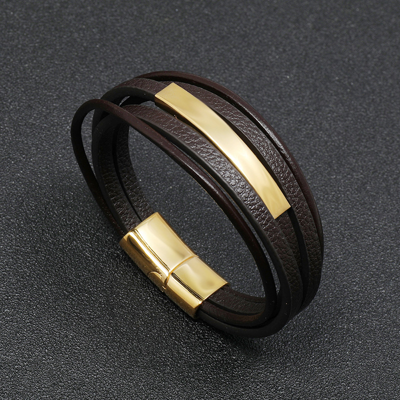 Fashion  Brown  Stainless Steel Braided Bracelet display picture 7