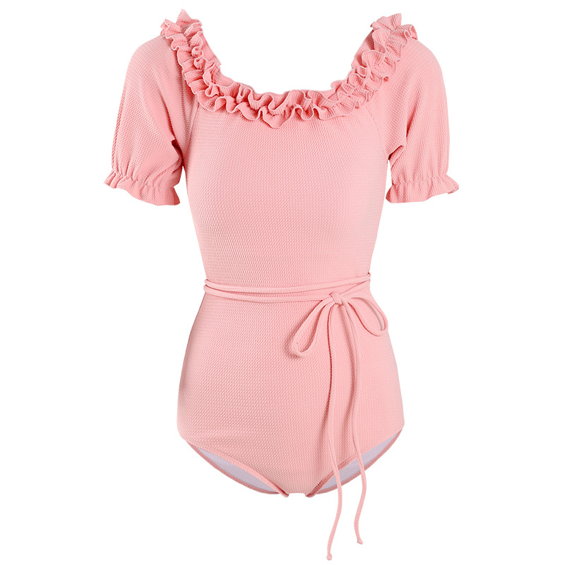 fashion short-sleeved one-piece neck pure and sexy one-piece swimsuit NSHL3970