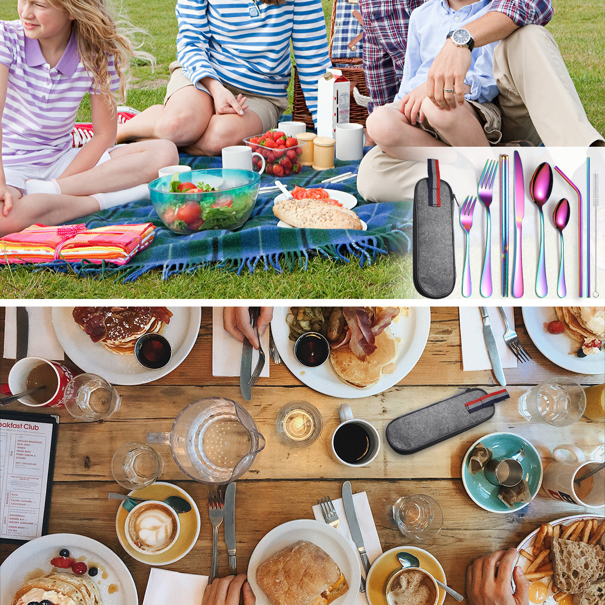 Traje de vajilla portátil de acero inoxidable de suministro transfronterizo 9-pieza cuchillo de camping al aire libre, tenedor, cuchara, palillos, paja de la venta caliente