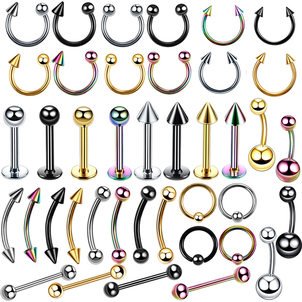 4 Pieces Fashion Geometric Stainless Steel Plating Eyebrow Nails Tongue Nail Nose Ring display picture 1