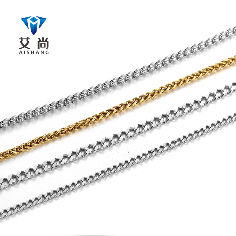 Cross-border new accessories European stainless steel square pearl necklace Men's titanium steel pendant Manufacturer wholesale chain