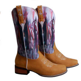 ebay20秋冬新款抽象图案鞋底印花女士大码套筒骑士靴Ladies boots