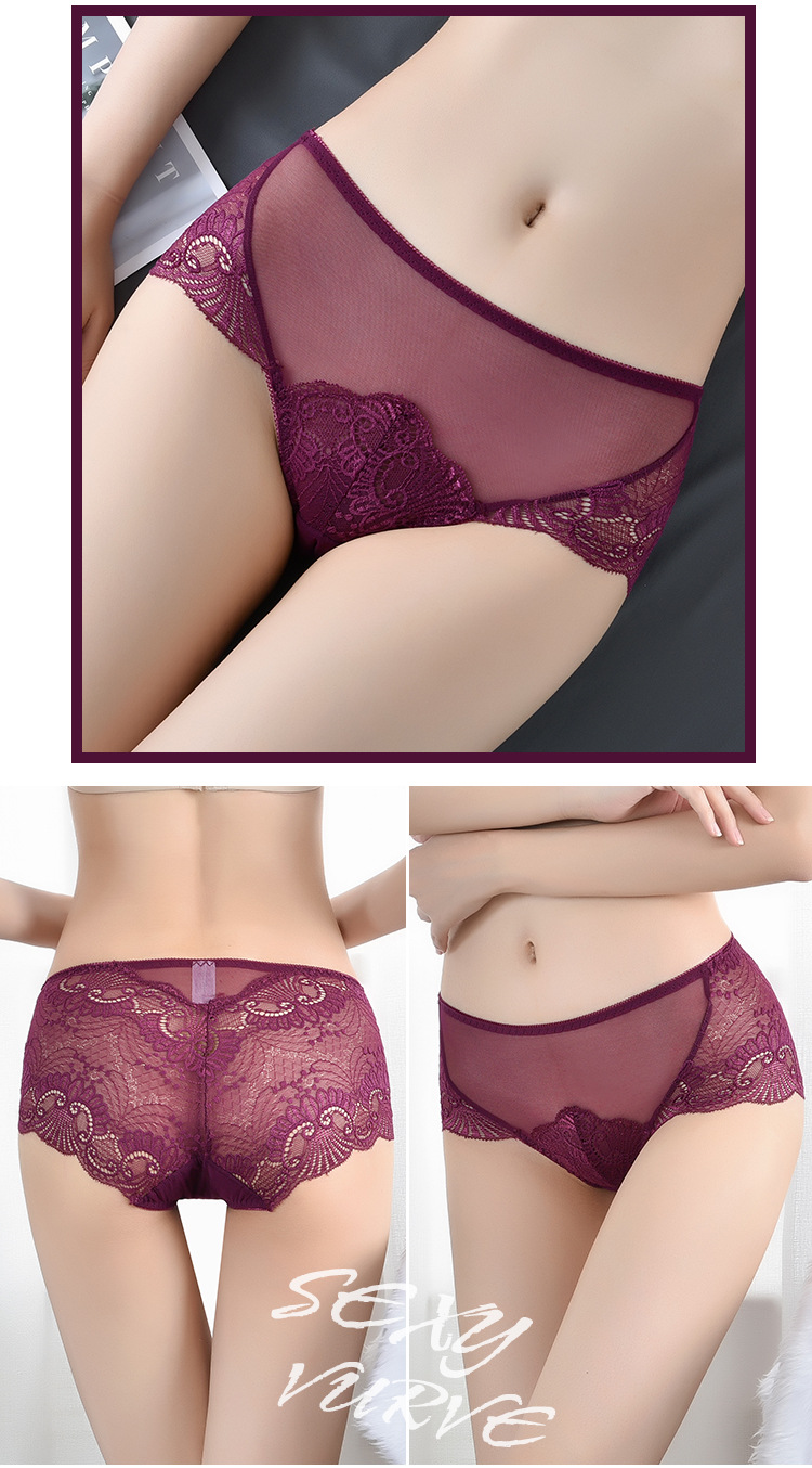 New women's underwear, sexy triangle pants, soft mesh splicing, hot-selling mid-waist lace underwear, factory direct sales detail image 12